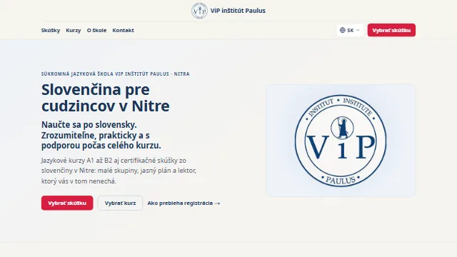 ViP inštitút Paulus website, Slovak version